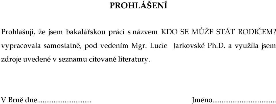 vypracovala samostatně, pod vedením Mgr.