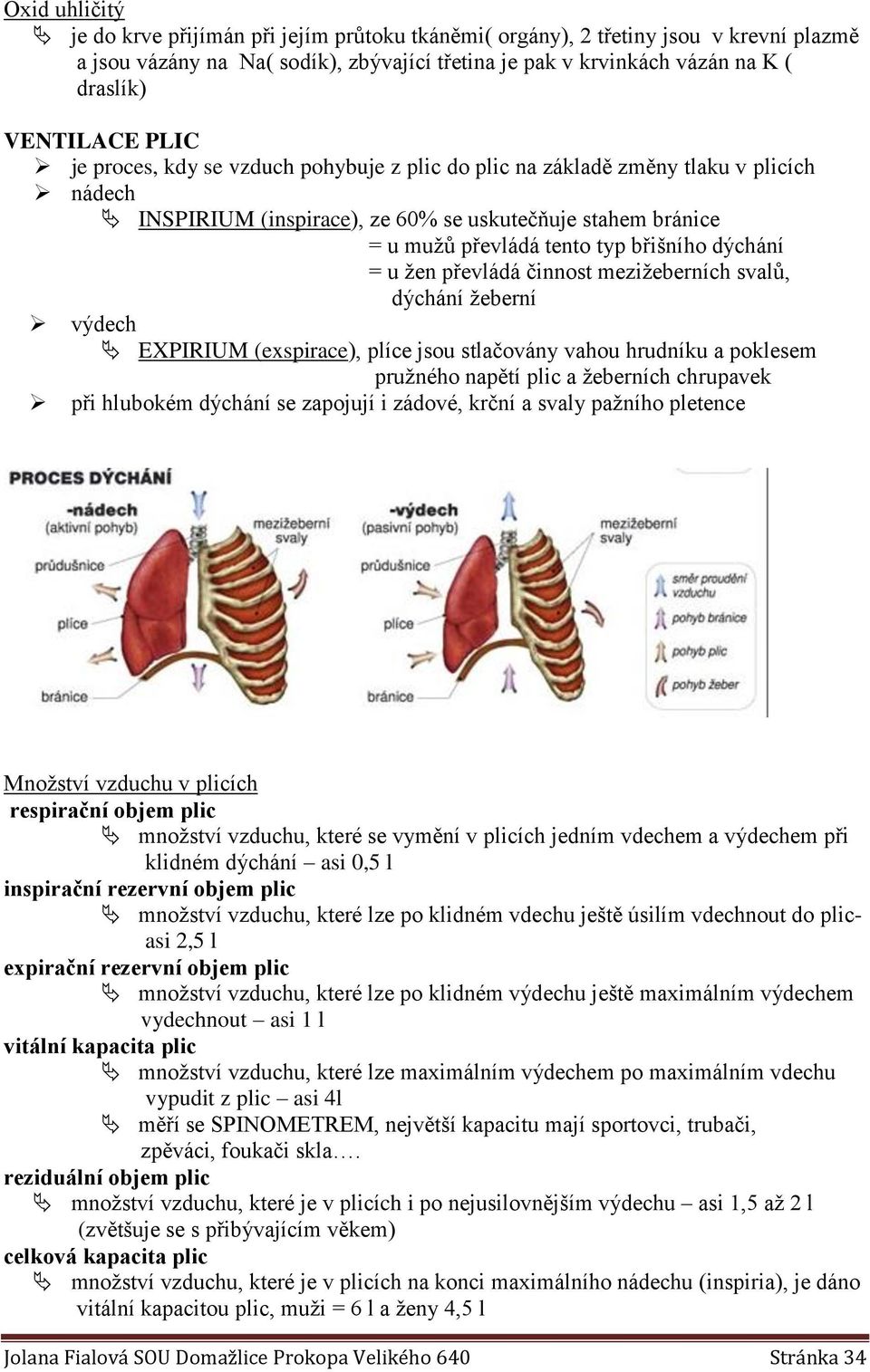 = u žen převládá činnost mezižeberních svalů, dýchání žeberní výdech EXPIRIUM (exspirace), plíce jsou stlačovány vahou hrudníku a poklesem pružného napětí plic a žeberních chrupavek při hlubokém