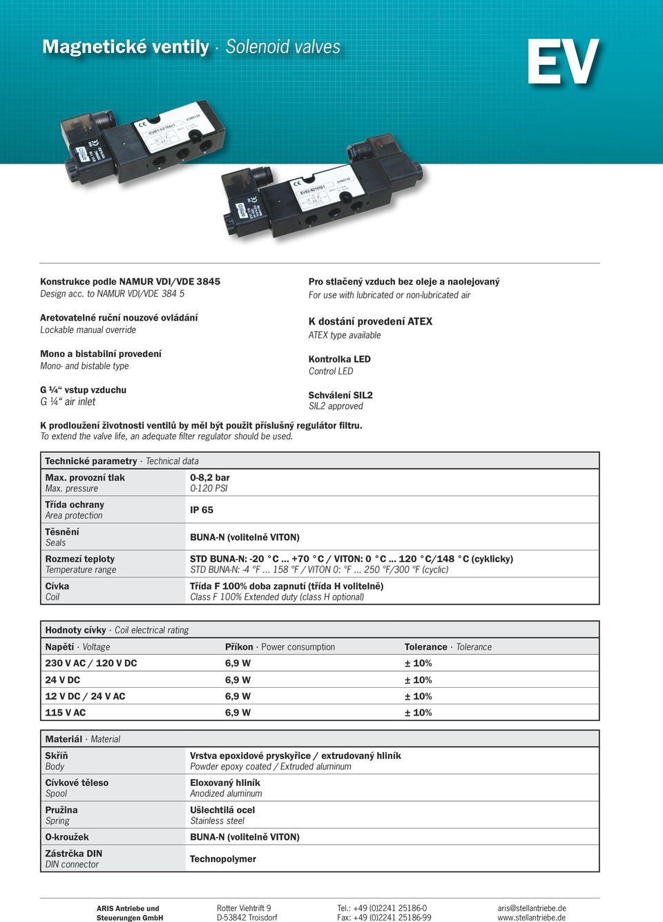 naolejovaný For use with lubricated or non-lubricated air K dostání provedení ATEX ATEX type available Kontrolka LED Control LED Schválení SIL2 SIL2 approved K prodloužení životnosti ventilů by měl