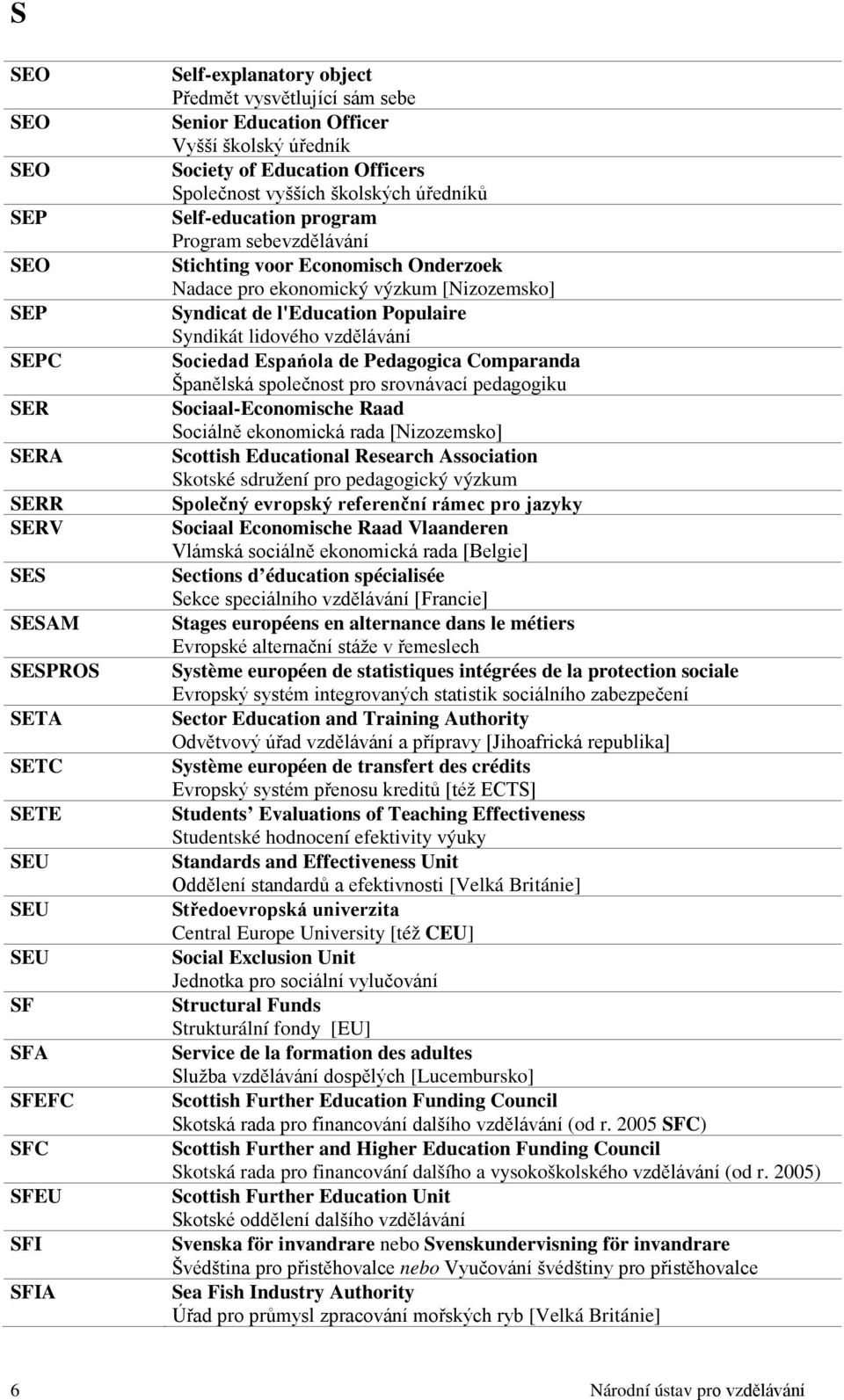 ekonomický výzkum [Nizozemsko] Syndicat de l'education Populaire Syndikát lidového vzdělávání Sociedad Espańola de Pedagogica Comparanda Španělská společnost pro srovnávací pedagogiku