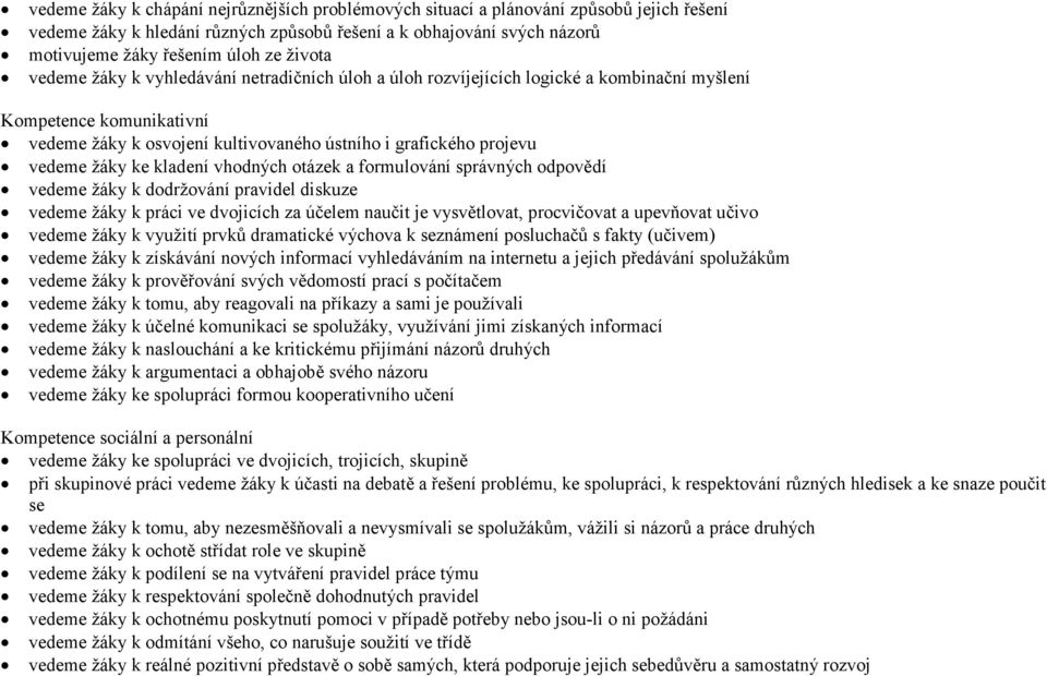 žáky ke kladení vhodných otázek a formulování správných odpovědí vedeme žáky k dodržování pravidel diskuze vedeme žáky k práci ve dvojicích za účelem naučit je vysvětlovat, procvičovat a upevňovat