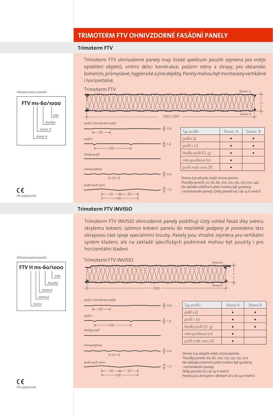 Trimoterm FTV FTV ms-60/1000 strana A profil s (standardní profil) profil v hladký profil mikroprofilace Typ profilu profil s (s) profil v (v) hladký profil (G, g) mikroprofilace (m) profil multi