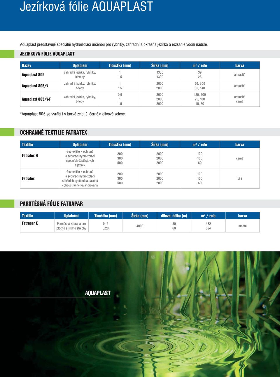 bitopy zahradní jezírka, rybníky, bitopy 1 1.5 1 1.5 0.9 1 1.5 *Aquaplast 805 se vyrábí i v barvě zelené, černé a olivově zelené.