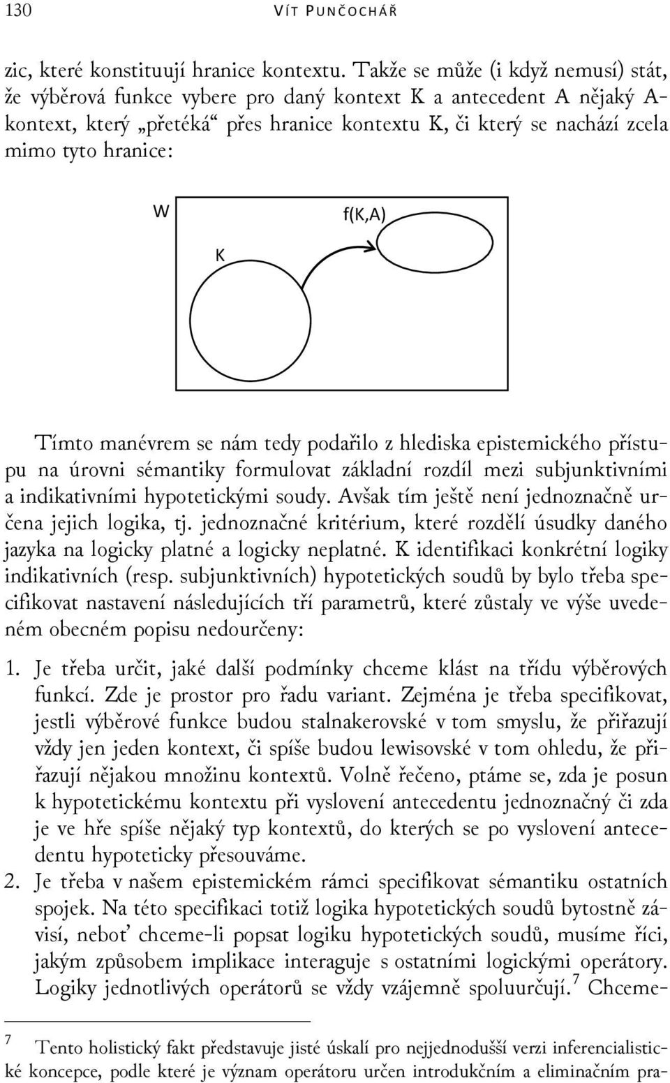 W f(k,a) K Tímto manévrem se nám tedy podařilo z hlediska epistemického přístupu na úrovni sémantiky formulovat základní rozdíl mezi subjunktivními a indikativními hypotetickými soudy.