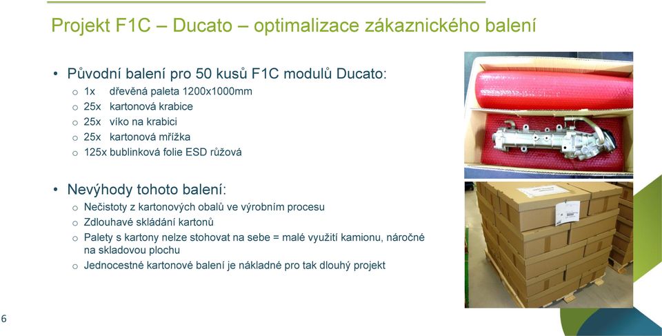 tohoto balení: o Nečistoty z kartonových obalů ve výrobním procesu o Zdlouhavé skládání kartonů o Palety s kartony nelze