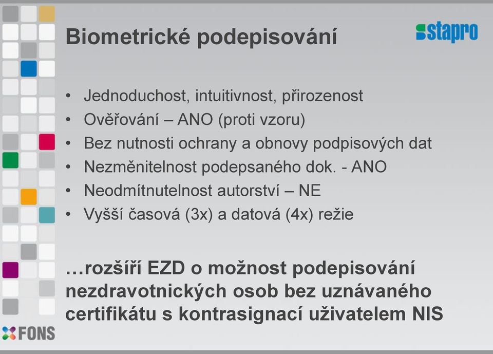 - ANO Neodmítnutelnost autorství NE Vyšší časová (3x) a datová (4x) režie rozšíří EZD o