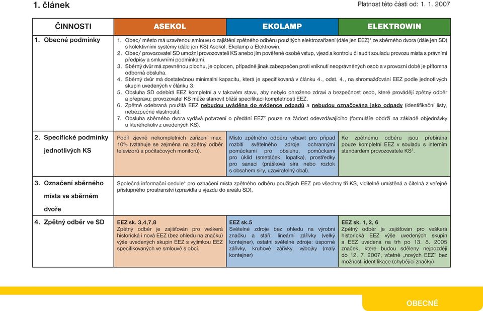 Elektrowin. 2. Obec/ provozovatel SD umožní provozovateli KS anebo jím pověřené osobě vstup, vjezd a kontrolu či audit souladu provozu místa s právními předpisy a smluvními podmínkami. 3.