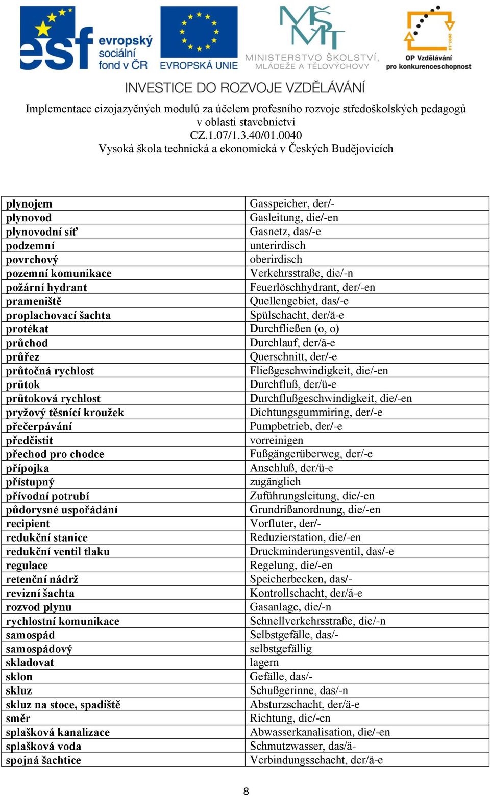 rychlost Fließgeschwindigkeit, die/-en průtok Durchfluß, der/ü-e průtoková rychlost Durchflußgeschwindigkeit, die/-en pryžový těsnící kroužek Dichtungsgummiring, der/-e přečerpávání Pumpbetrieb,