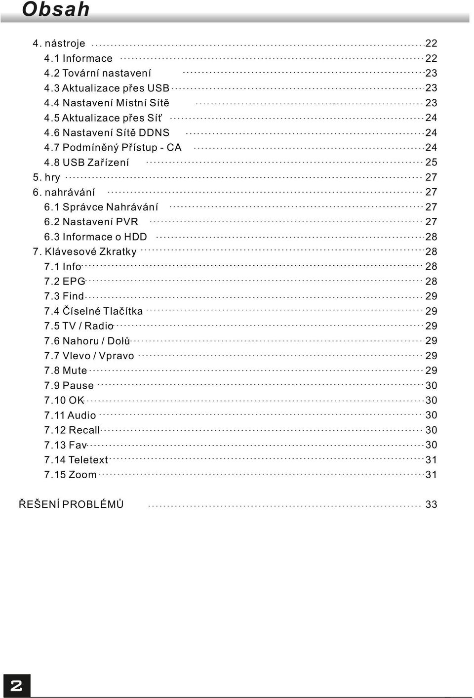 Klávesové Zkratky 7.1 Info 7.2 EPG 7.3 Find 7.4 Číselné Tlačítka 7.5 TV / Radio 7.6 Nahoru / Dolů 7.7 Vlevo / Vpravo 7.8 Mute 7.9 Pause 7.10 OK 7.