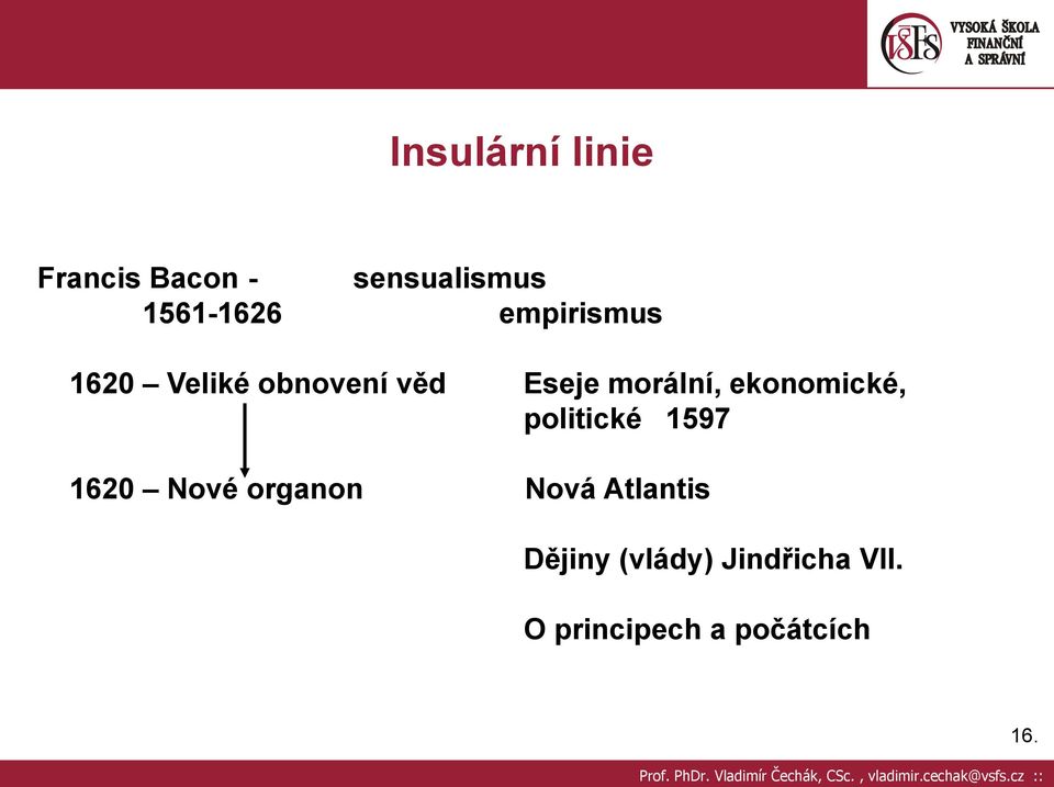 ekonomické, politické 1597 1620 Nové organon Nová