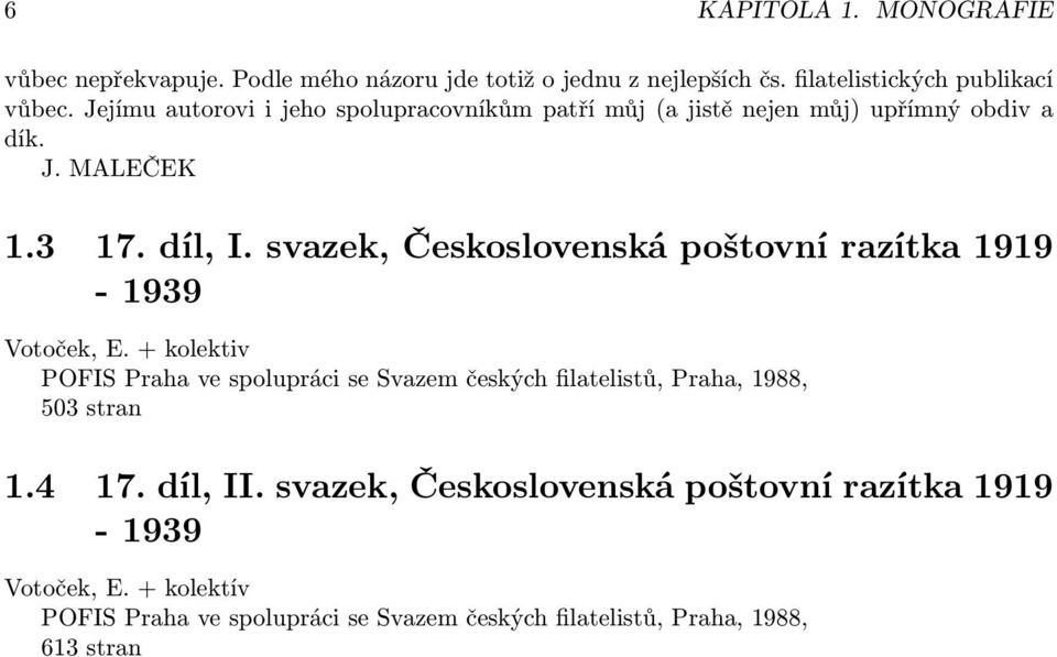 svazek, Československá poštovní razítka 1919-1939 Votoček, E.