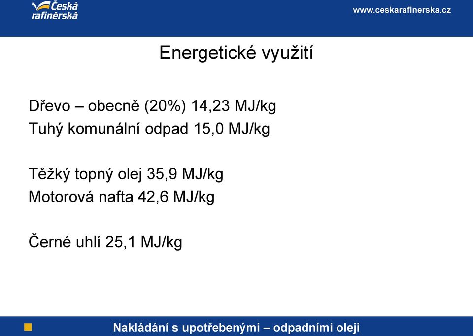 MJ/kg Těžký topný olej 35,9 MJ/kg