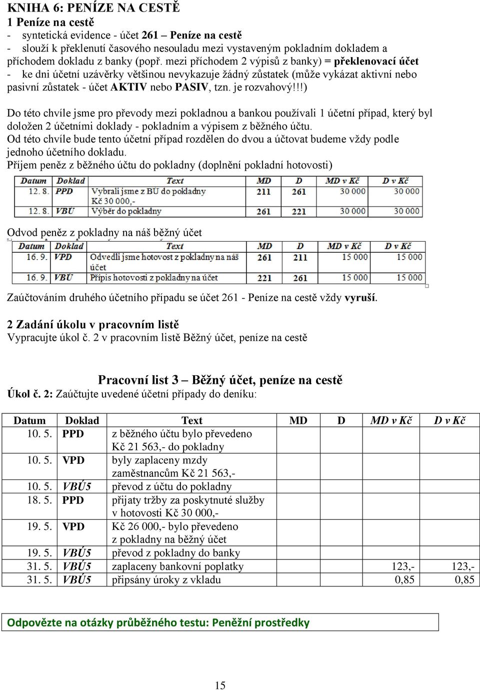 je rozvahový!!!) Do této chvíle jsme pro převody mezi pokladnou a bankou používali 1 účetní případ, který byl doložen 2 účetními doklady - pokladním a výpisem z běžného účtu.