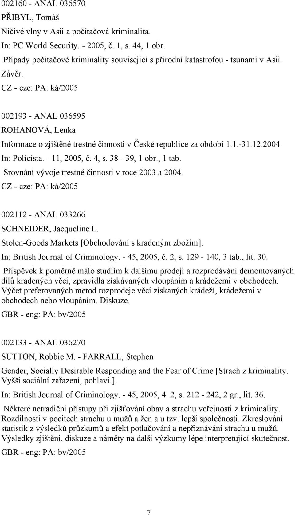 12.2004. In: Policista. - 11, 2005, č. 4, s. 38-39, 1 obr., 1 tab. Srovnání vývoje trestné činnosti v roce 2003 a 2004. 002112 - ANAL 033266 SCHNEIDER, Jacqueline L.