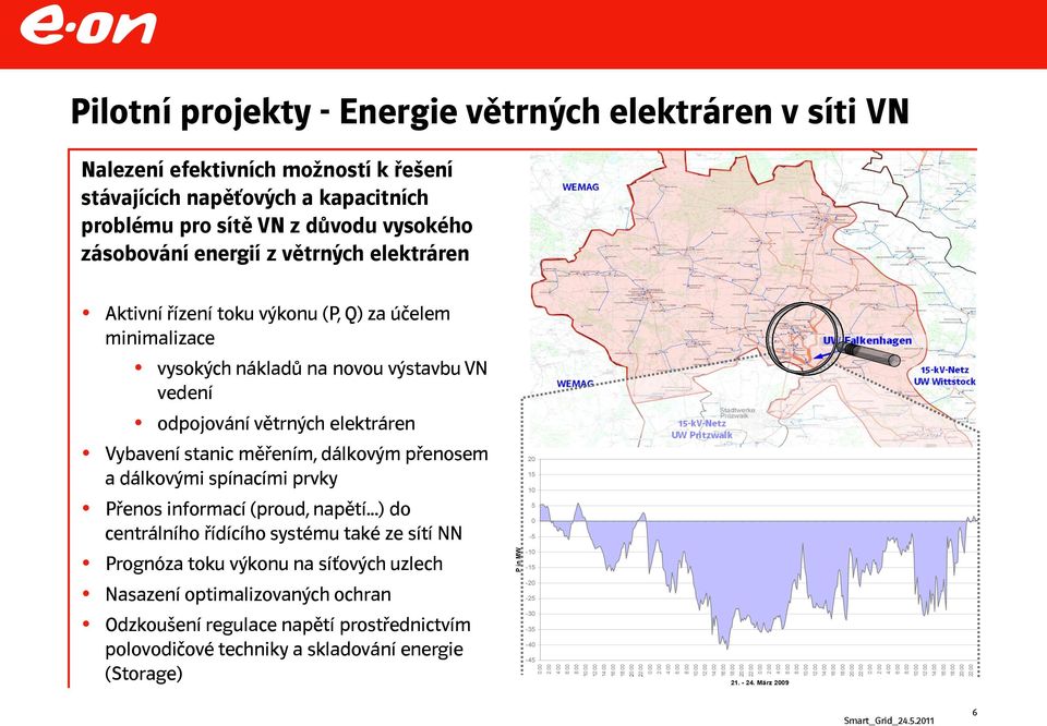 a kapacitních problému pro sítě VN z důvodu vysokého zásobování energií z větrných elektráren Aktivní řízení toku výkonu (P, Q) za účelem minimalizace vysokých nákladů na novou výstavbu VN vedení