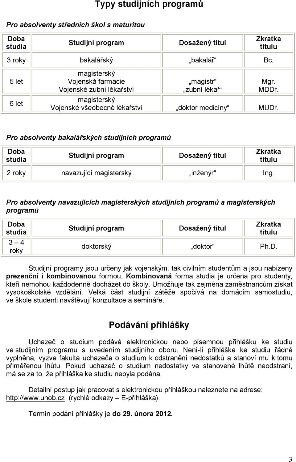 Pro absolventy bakalářských studijních programů Doba studia Studijní program Dosažený titul Zkratka titulu 2 roky navazující magisterský inţenýr Ing.
