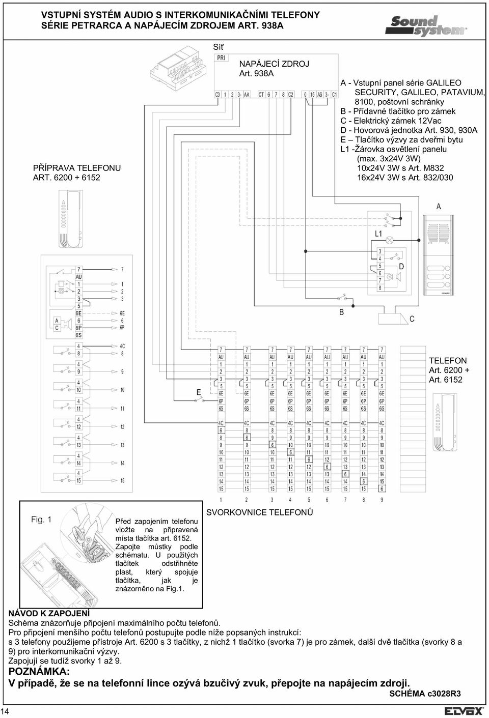 930, 930A E Tla ítko výzvy za dve mi bytu L1 -Žárovka osv tlení panelu (max. 3x24V 3W) 10x24V 3W s Art. M832 P ÍPRAVA U ART. 6200 + 6152 16x24V 3W s Art. 832/030 Art. 6200 + Art.