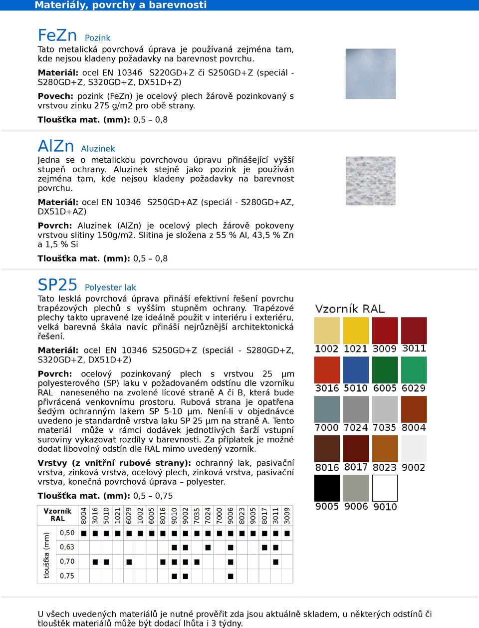 (mm): 0,5 0,8 AlZn Aluzinek Jedna se o metalickou povrchovou úpravu přinášející vyšší stupeň ochrany.