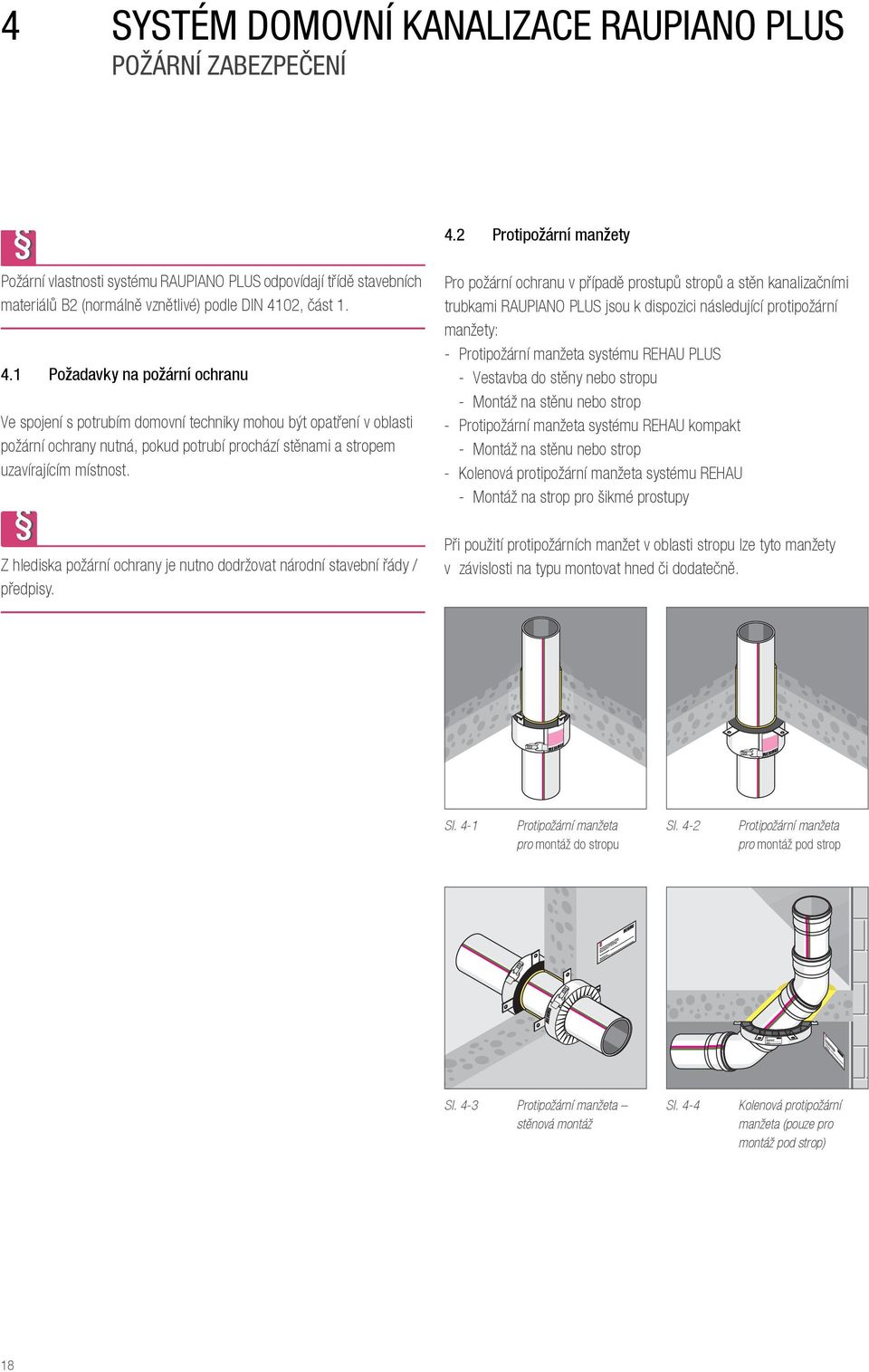 2 Protipožární manžety Požární vlastnosti systému RAUPIANO PLUS odpovídají třídě stavebních materiálů 2 (normálně vznětlivé) podle DIN 41