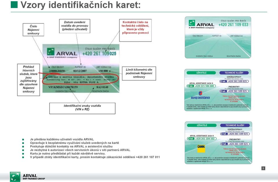 nezbytná k autorizaci všech servisních úkonů v síti partnerů ARVAL Kartu je nutno předkládat při