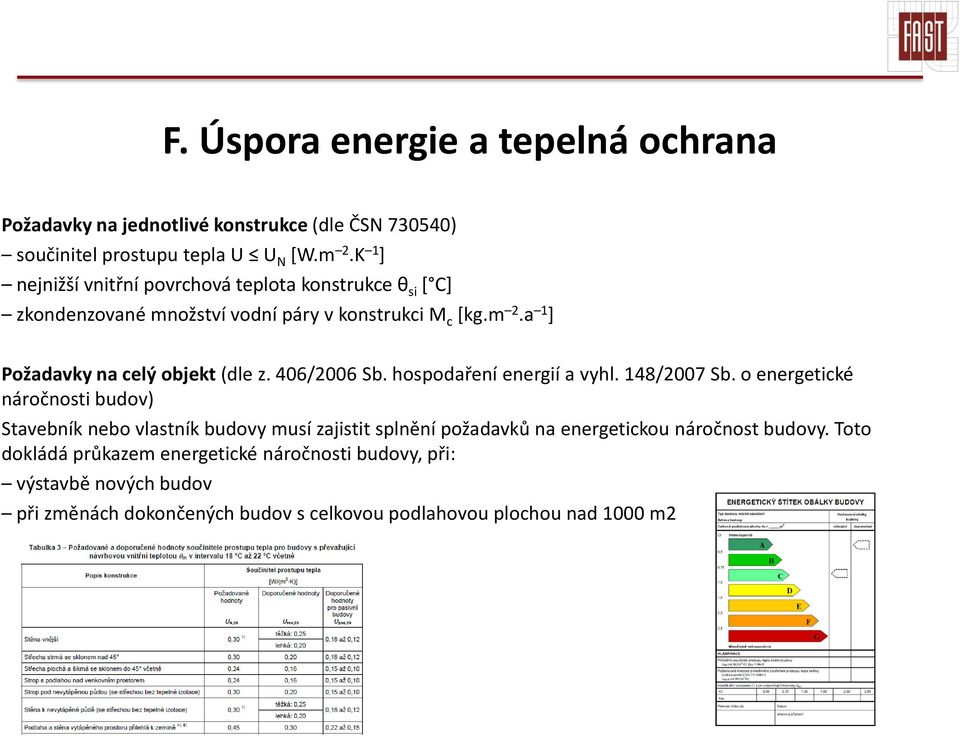 a 1 ] Požadavky na celý objekt (dle z. 406/2006 Sb. hospodaření energií a vyhl. 148/2007 Sb.