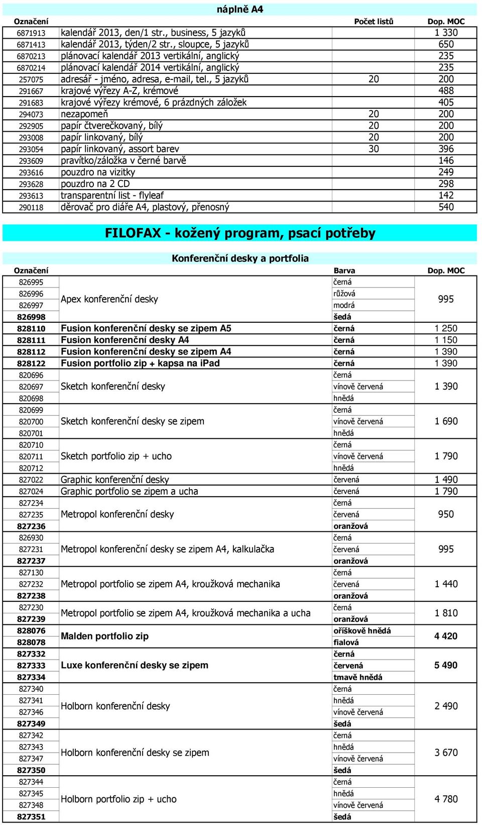 , 5 jazyků 20 200 291667 krajové výřezy A-Z, krémové 488 291683 krajové výřezy krémové, 6 prázdných záložek 405 294073 nezapomeň 20 200 292905 papír čtverečkovaný, bílý 20 200 293008 papír linkovaný,