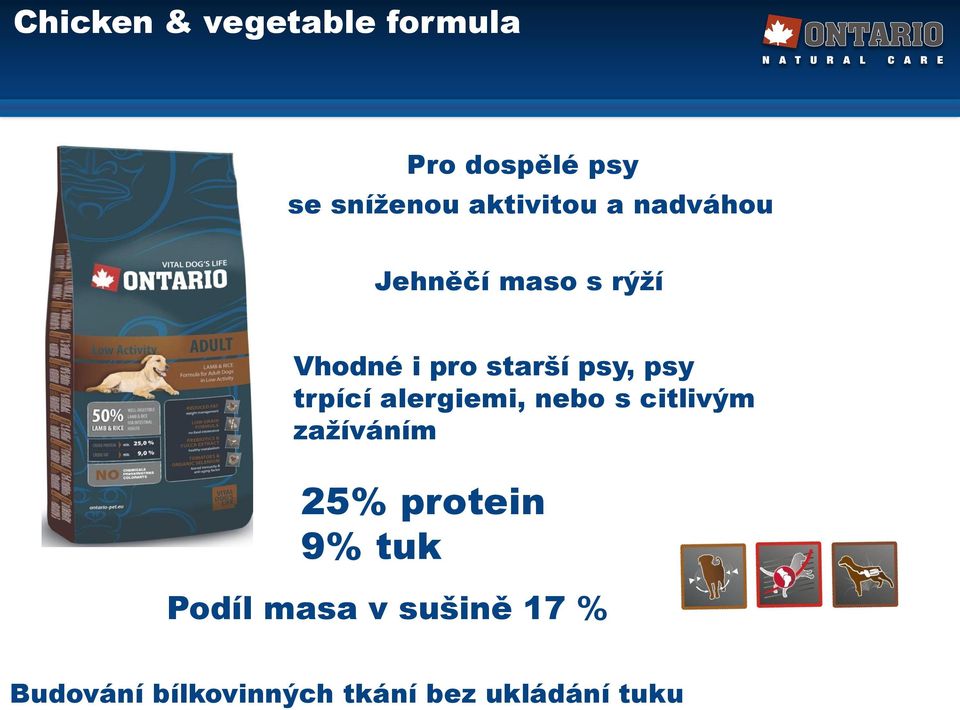 psy, psy trpící alergiemi, nebo s citlivým zažíváním 25% protein