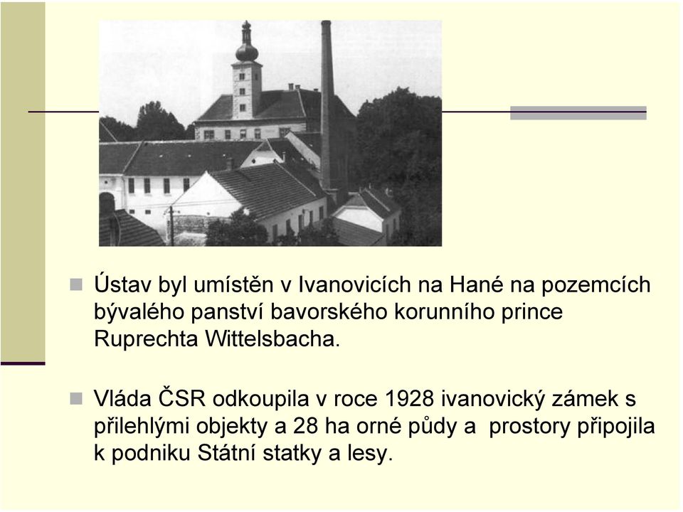 Vláda ČSR odkoupila v roce 1928 ivanovický zámek s přilehlými