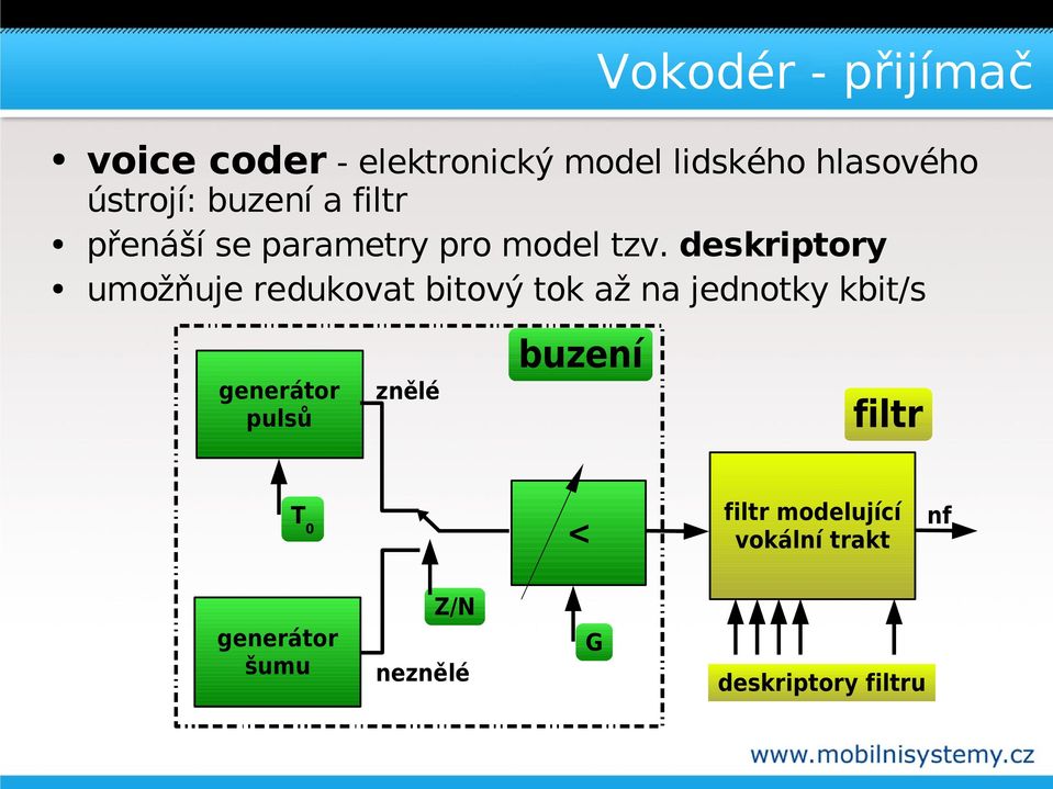 deskriptory umožňuje redukovat bitový tok až na jednotky kbit/s generátor pulsů