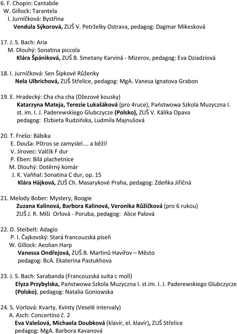 Vanesa Ignatova Grabon 19. E. Hradecký: Cha cha cha (Džezové kousky) Katarzyna Mateja, Terezie Lukašáková (pro 4ruce), Państwowa Szkola Muzyczna I. st. im. I. J.