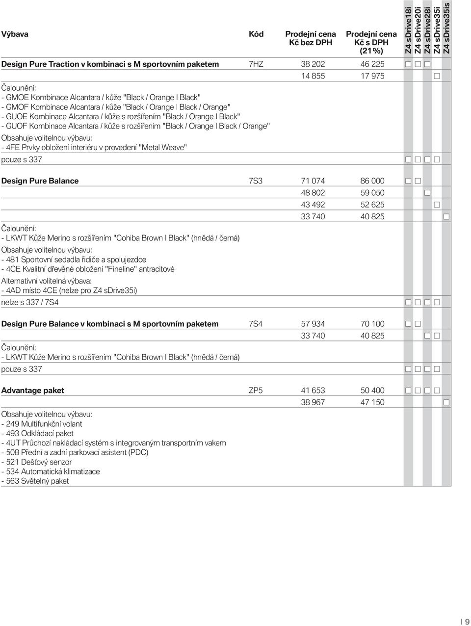 Obsahuje volitelnou výbavu: - 4FE Prvky obložení interiéru v provedení "Metal Weave" pouze s 337 14 855 17 975 Design Pure Balance 7S3 71 074 86 000 Čalounění: - LKWT Kůže Merino s rozšířením "Cohiba