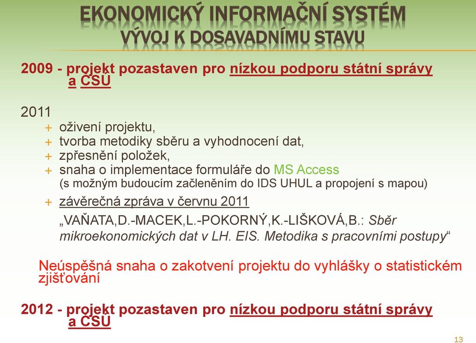 propojení s mapou) závěrečná zpráva v červnu 2011 VAŇATA,D.-MACEK,L.-POKORNÝ,K.-LIŠKOVÁ,B.: Sběr mikroekonomických dat v LH. EIS.