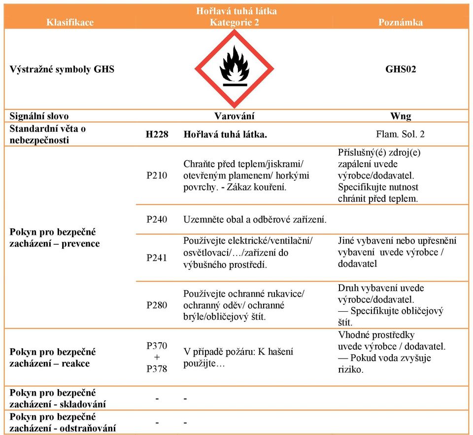 P240 P241 Uzemněte obal a odběrové zařízení. Používejte elektrické/ventilační/ osvětlovací/ /zařízení do výbušného prostředí.