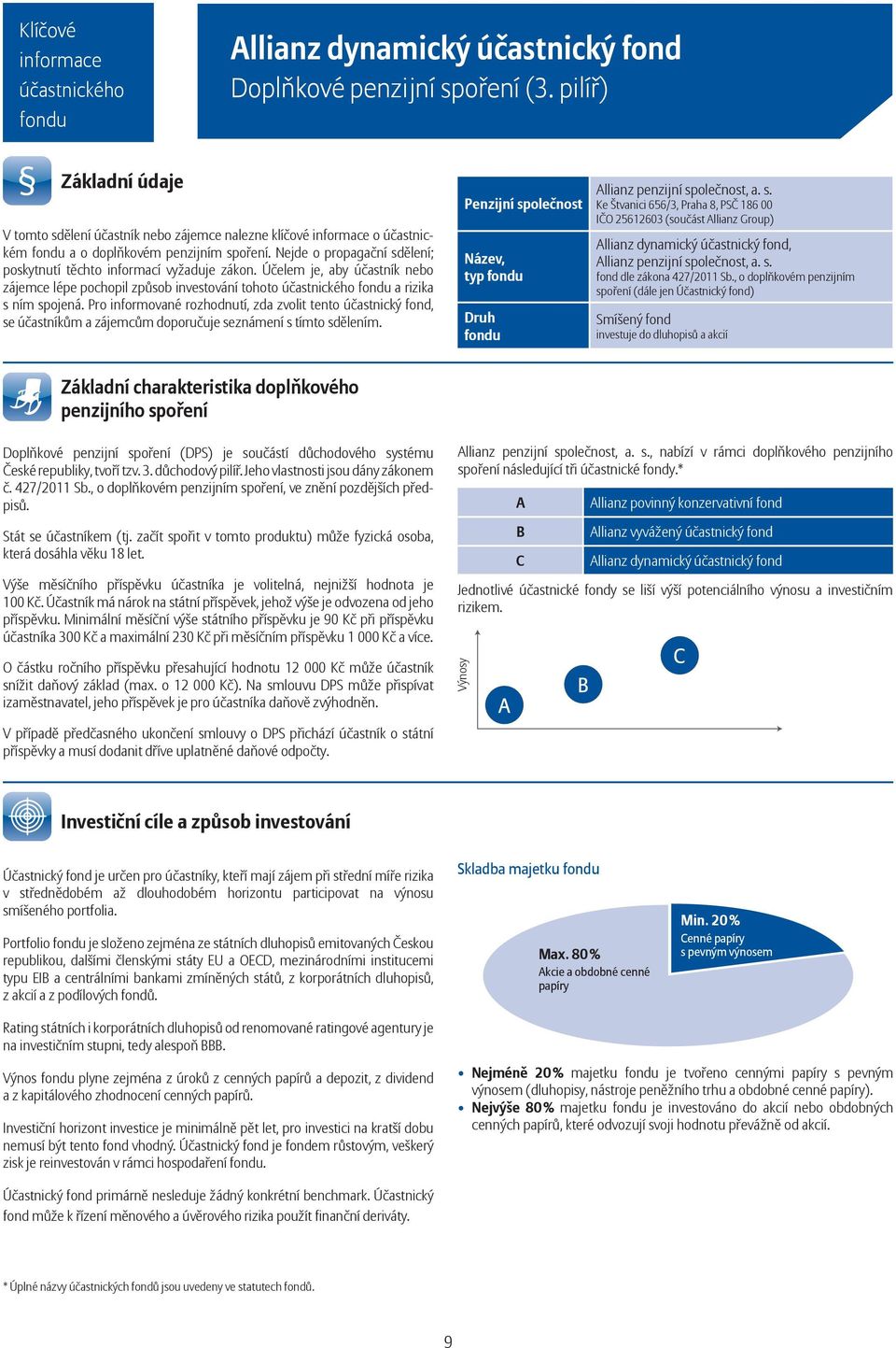 Nejde o propagační sdělení; poskytnutí těchto informací vyžaduje zákon. Účelem je, aby účastník nebo zájemce lépe pochopil způsob investování tohoto účastnického fondu a rizika s ním spojená.