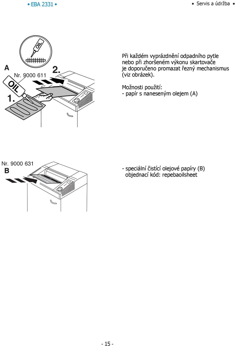 je doporučeno promazat řezný mechanismus (viz obrázek). 1.