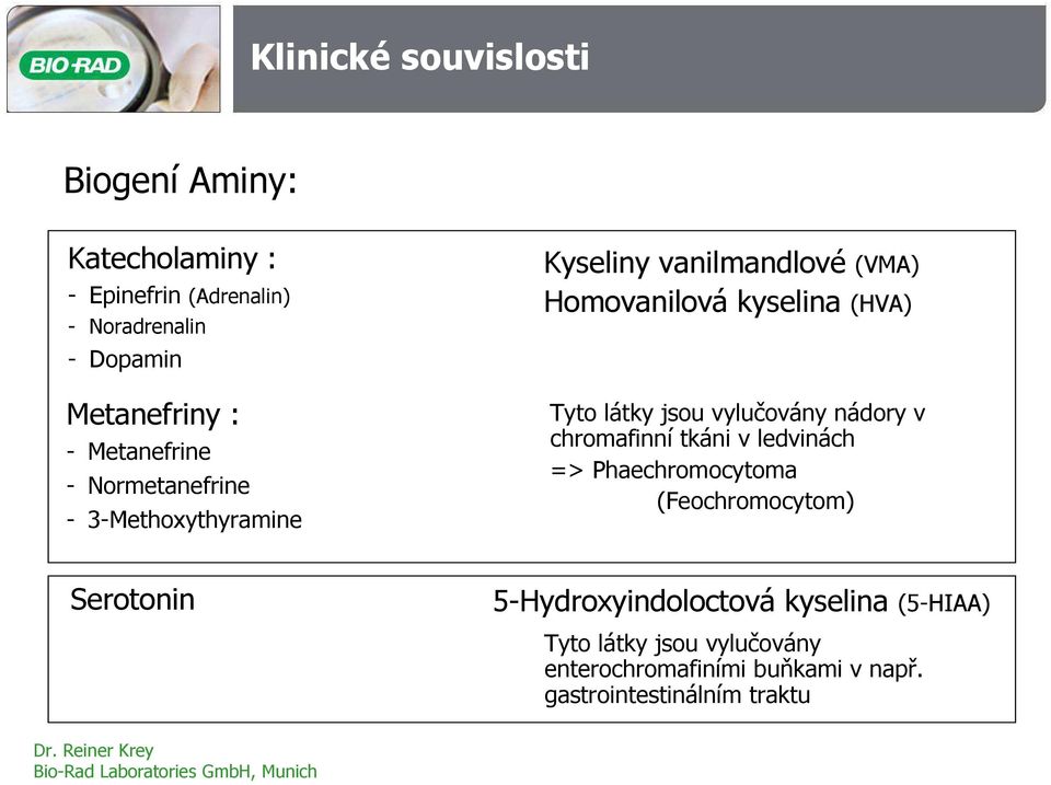 látky jsou vylučovány nádory v chromafinní tkáni v ledvinách => Phaechromocytoma (Feochromocytom) Serotonin