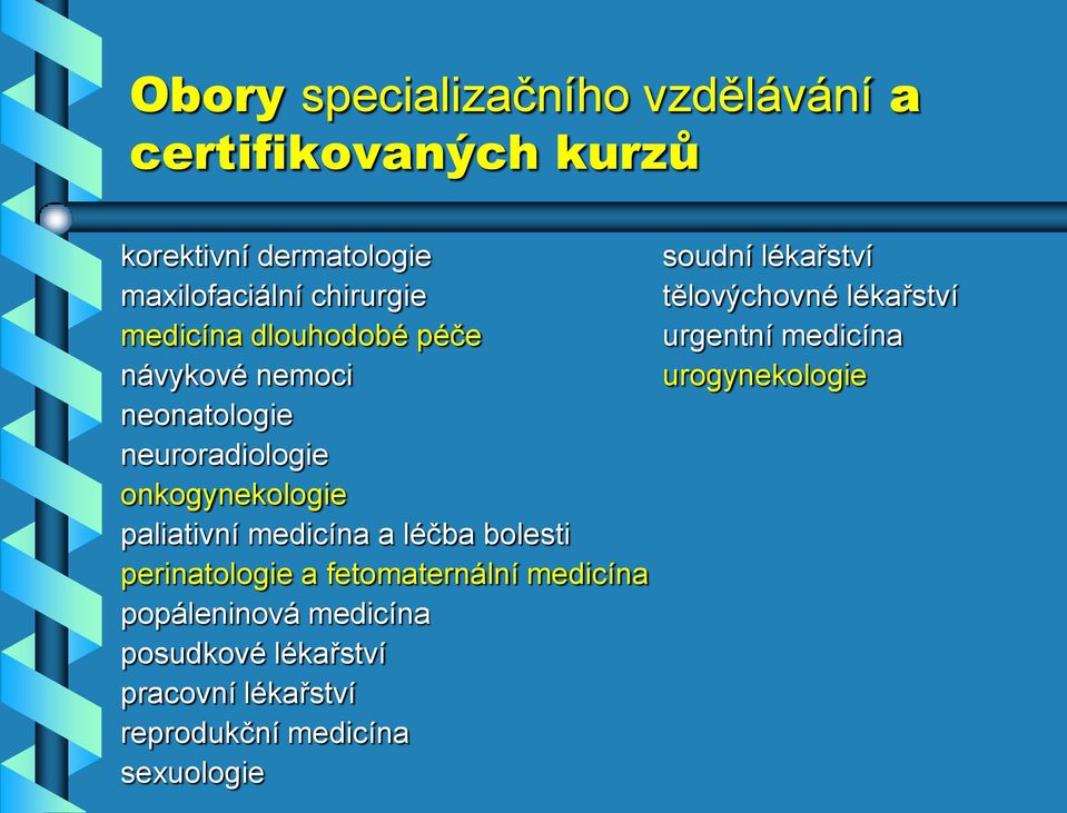 léčba bolesti perinatologie a fetomaternální medicína popáleninová medicína posudkové lékařství pracovní