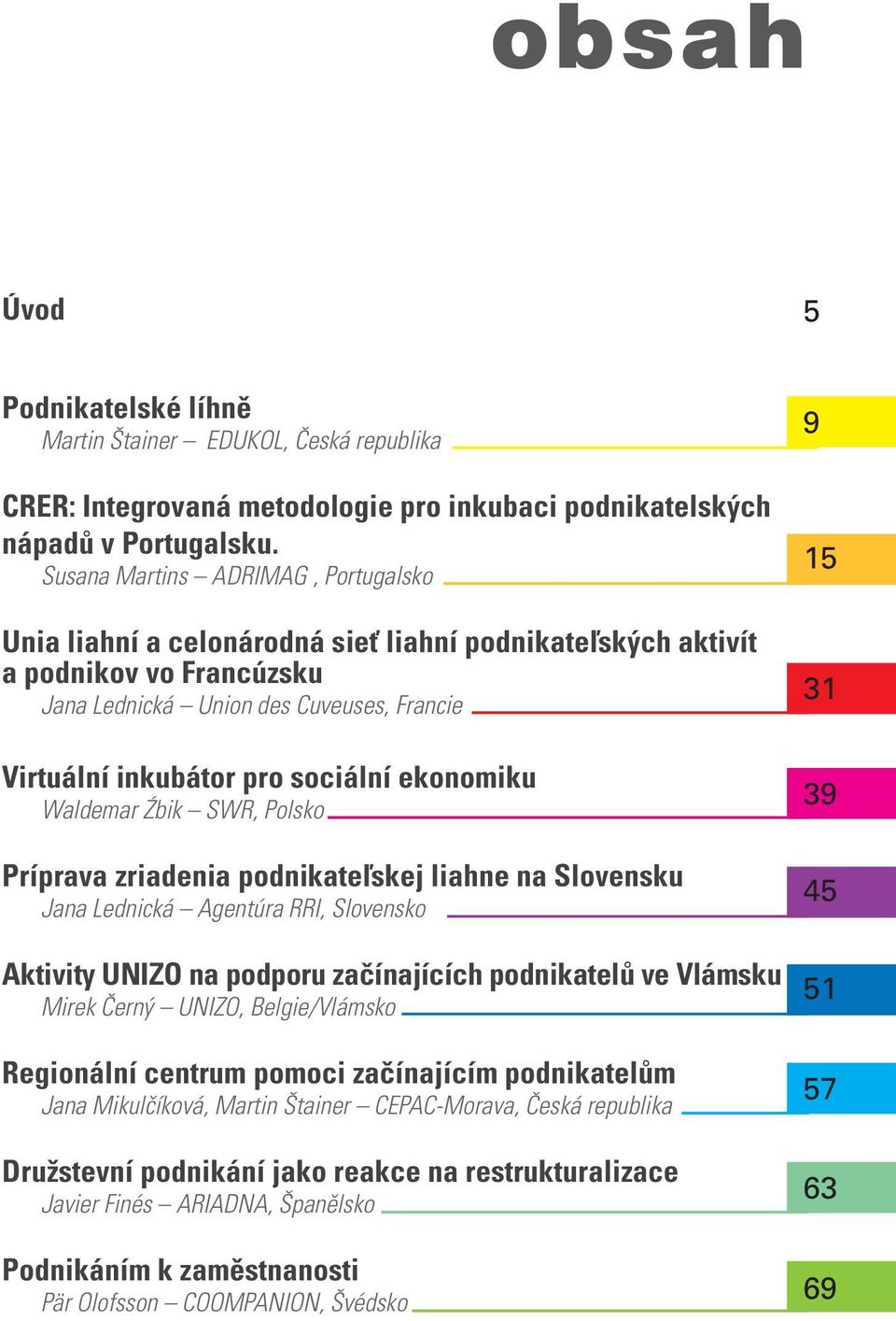 ekonomiku Waldemar Źbik SWR, Polsko Príprava zriadenia podnikateľskej liahne na Slovensku Jana Lednická Agentúra RRI, Slovensko Aktivity UNIZO na podporu začínajících podnikatelů ve Vlámsku Mirek