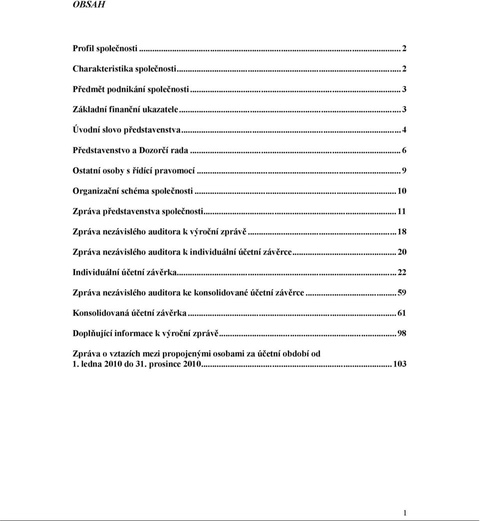 .. 11 Zpráva nezávislého auditora k výroční zprávě...18 Zpráva nezávislého auditora k individuální účetní závěrce... 20 Individuální účetní závěrka.