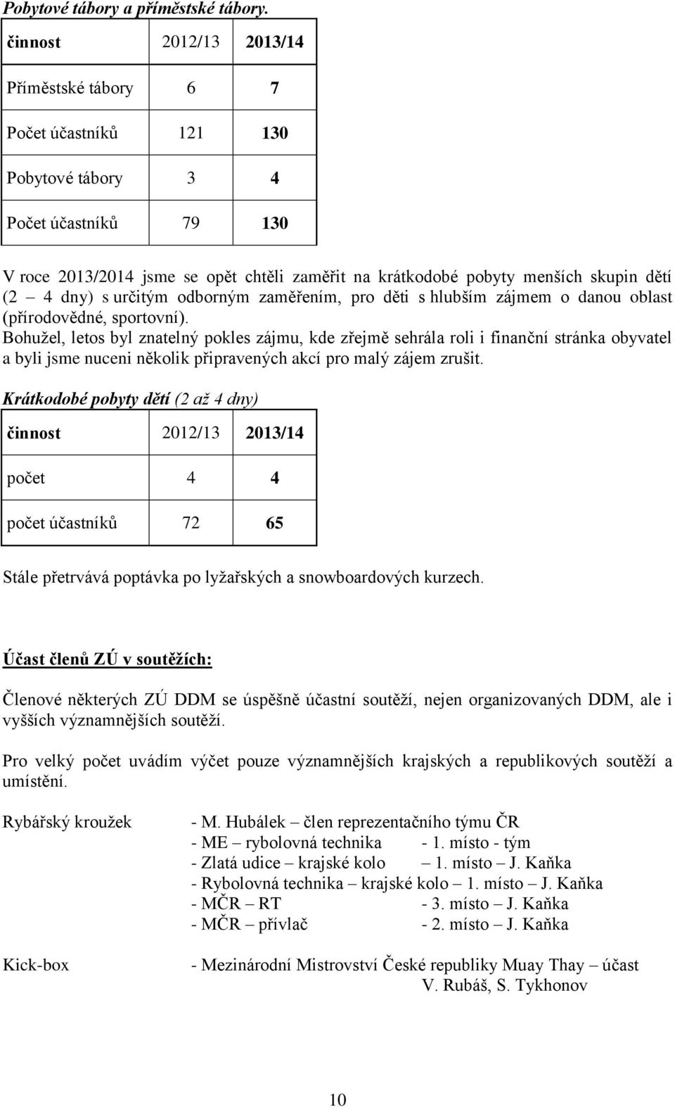 (2 4 dny) s určitým odborným zaměřením, pro děti s hlubším zájmem o danou oblast (přírodovědné, sportovní).