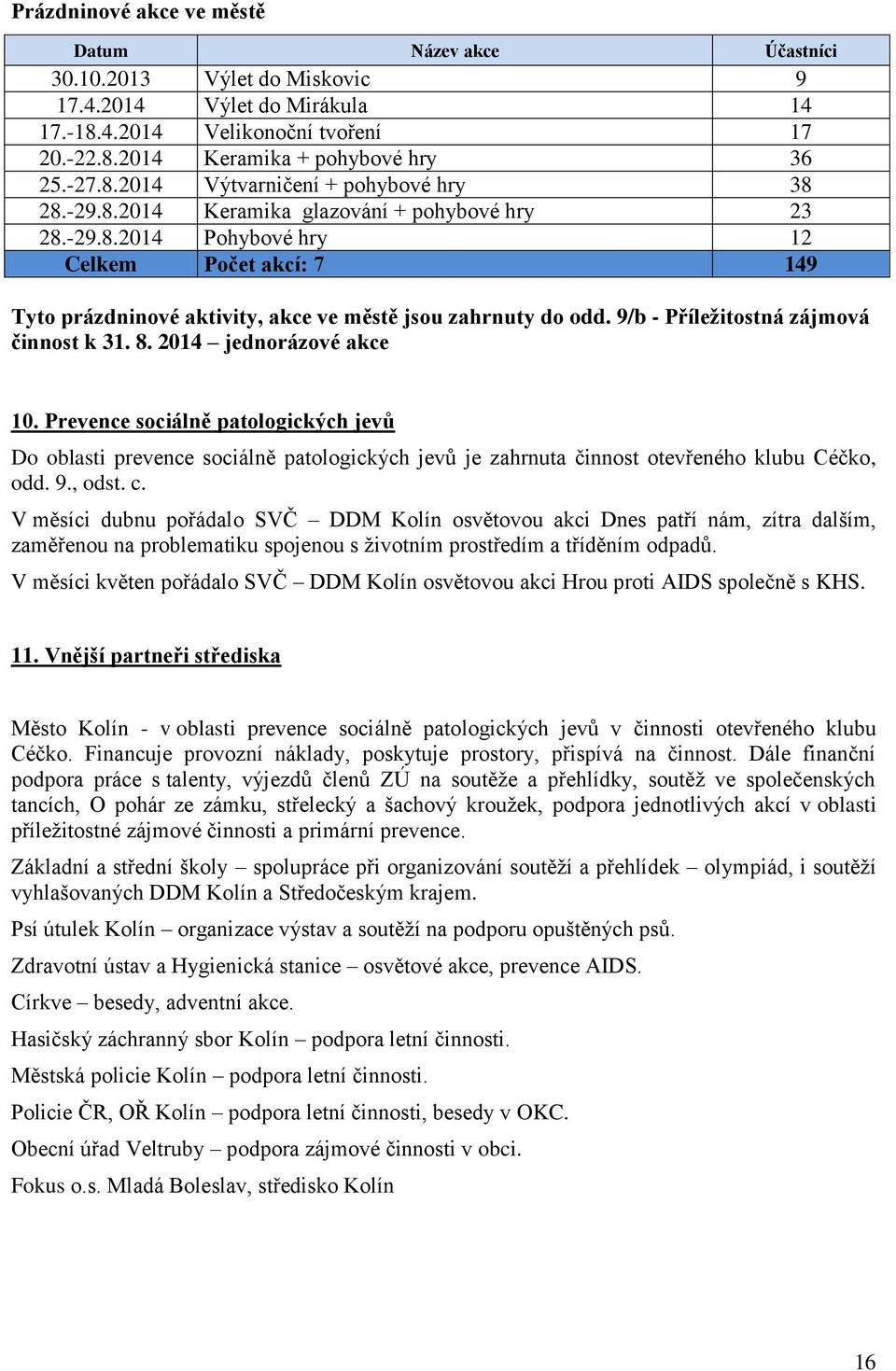 9/b - Příležitostná zájmová činnost k 31. 8. 2014 jednorázové akce 10.