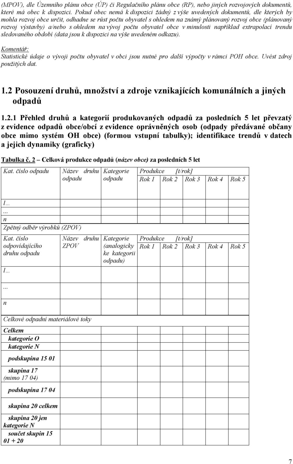 výstavby) a/nebo s ohledem na vývoj počtu obyvatel obce v minulosti například extrapolací trendu sledovaného období (data jsou k dispozici na výše uvedeném odkazu).