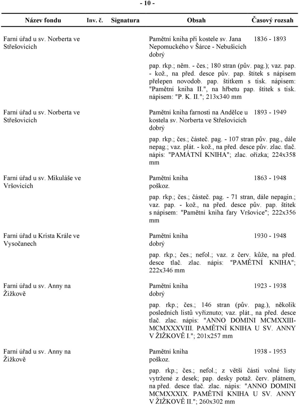 pap. štítek s nápisem přelepen novodob. pap. štítkem s tisk. nápisem: " II.", na hřbetu pap. štítek s tisk. nápisem: "P. K. II."; 213x340 mm farnosti na Andělce u kostela sv.