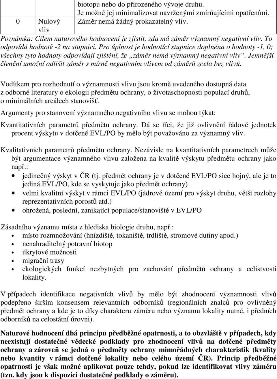 Pro úplnost je hodnotící stupnice doplněna o hodnoty -1, 0; všechny tyto hodnoty odpovídají zjištění, že záměr nemá významný negativní vliv.