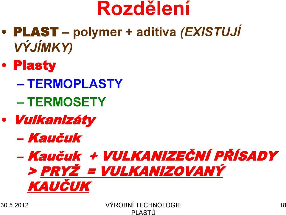 Kaučuk Kaučuk + VULKANIZEČNÍ PŘÍSADY > PRYŽ =