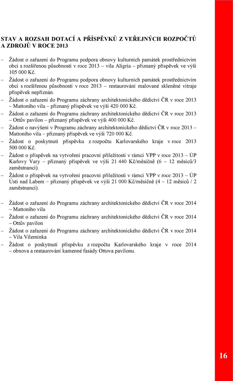 Žádost o zařazení do Programu podpora obnovy kulturních památek prostřednictvím obcí s rozšířenou působností v roce 2013 restaurování malované skleněné vitraje příspěvek nepřiznán.