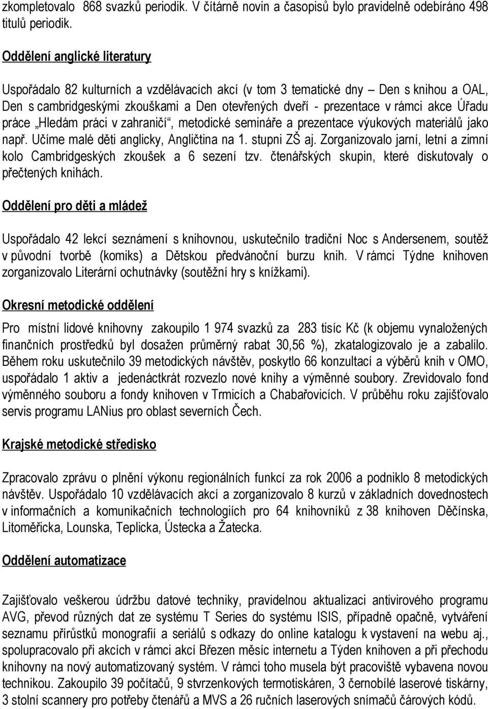 Úřadu práce Hledám práci v zahraničí, metodické semináře a prezentace výukových materiálů jako např. Učíme malé děti anglicky, Angličtina na 1. stupni ZŠ aj.