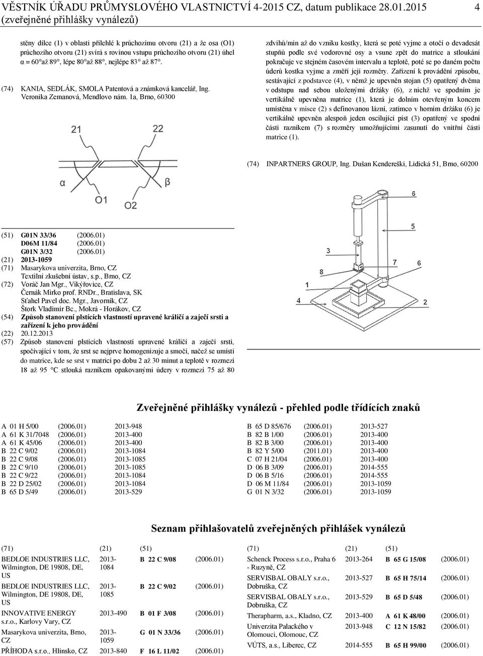 2015 4 (zveřejněné přihlášky vynálezů) stěny dílce (1) v oblasti přilehlé k průchozímu otvoru (21) a že osa (O1) průchozího otvoru (21) svírá s rovinou vstupu průchozího otvoru (21) úhel α = 60 až