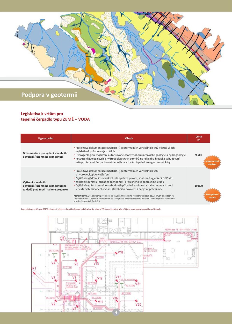 hydrogeologických poměrů na lokalitě z hlediska vybudování vrtů pro tepelné čerpadlo a následného využívání tepelné energie zemské kůry 9 500 Vyřízení stavebního povolení / územního rozhodnutí na