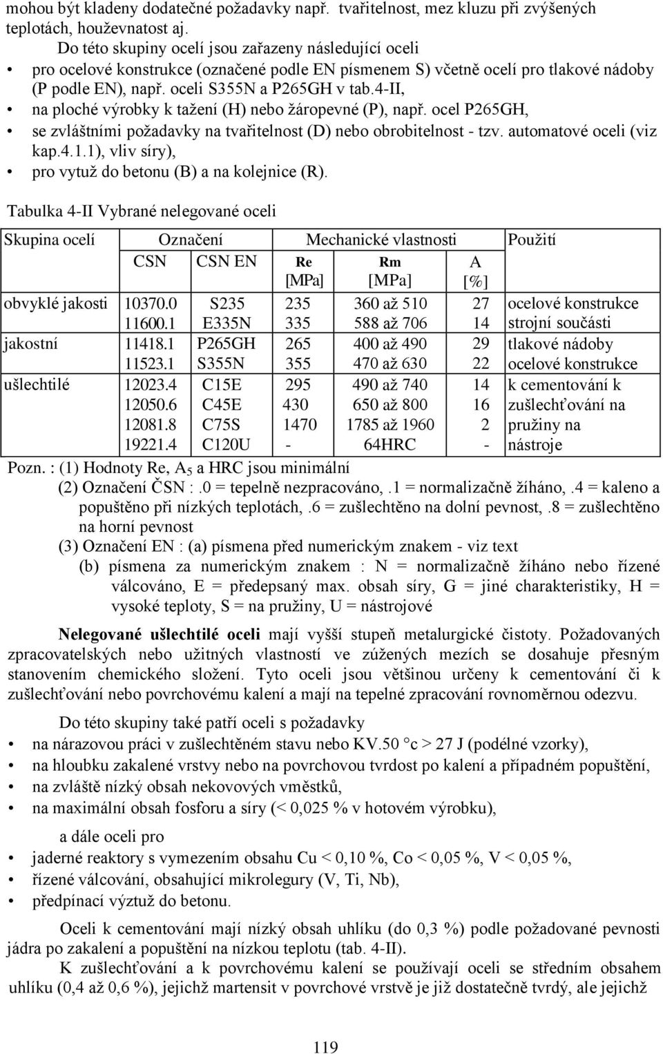 4-ii, na ploché výrobky k tažení (H) nebo žáropevné (P), např. ocel P265GH, se zvláštními požadavky na tvařitelnost (D) nebo obrobitelnost - tzv. automatové oceli (viz kap.4.1.